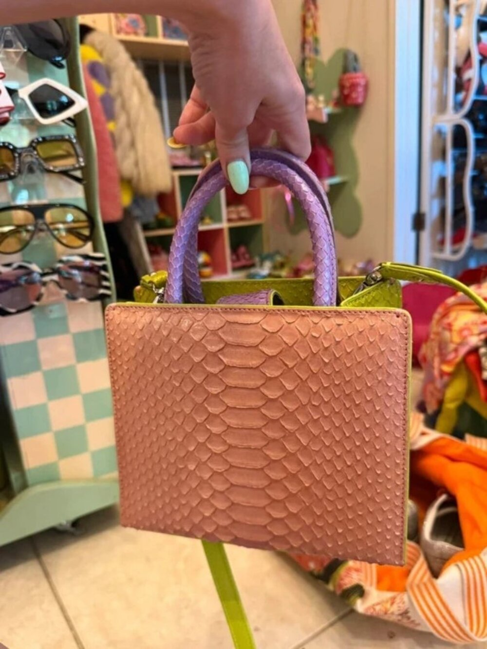 S’uvimol crocodile and Python multi color bag . With card authentic - Picture 5 of 9